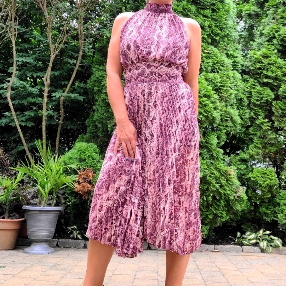 Olivaceous Snake Skin Midi Dress